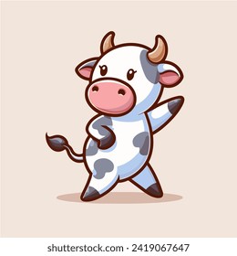 cartoon character mascot a cute little cow dancing