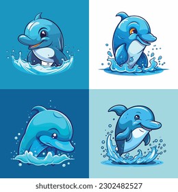 The cartoon character mascot logo for a water game company with the mascot of a dolphin jumping character