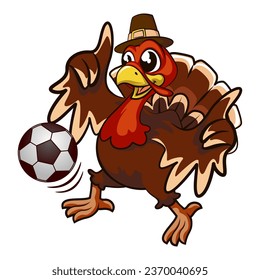 cartoon character mascot of turkey playing soccer