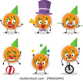 Cartoon character of mashed orange potatoes with various circus shows. Vector illustration