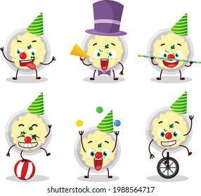 Cartoon character of mashed potatoes with various circus shows. Vector illustration