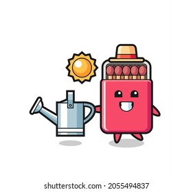 Cartoon character of matches box holding watering can , cute design