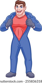 cartoon character mechanic man ripping clothes like superhero