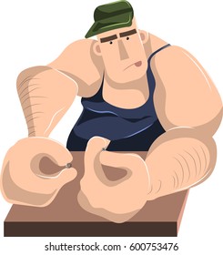 Cartoon character mechanic with micro nail and nut, vector isolated illustration