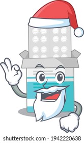 cartoon character of medical medicine bottle Santa with cute ok finger. Vector illustration