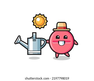 Cartoon character of medicine tablet holding watering can , cute design