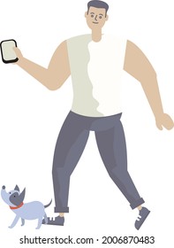 Cartoon Character Men Flat Style Simple Modern with Dog Puppy