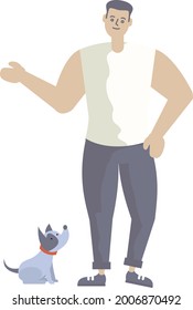 Cartoon Character Men Flat Style Simple Modern with Dog Puppy
