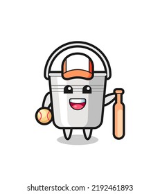 Cartoon character of metal bucket as a baseball player , cute style design for t shirt, sticker, logo element