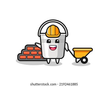 Cartoon character of metal bucket as a builder , cute style design for t shirt, sticker, logo element