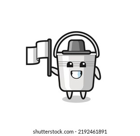 Cartoon character of metal bucket holding a flag , cute style design for t shirt, sticker, logo element