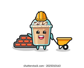 Cartoon character of milkshake as a builder , cute style design for t shirt, sticker, logo element