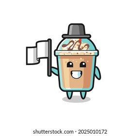 Cartoon character of milkshake holding a flag , cute style design for t shirt, sticker, logo element
