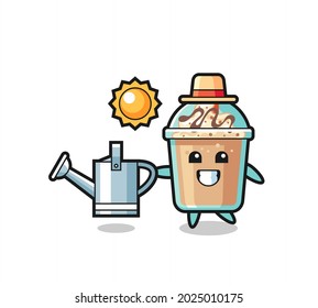 Cartoon character of milkshake holding watering can , cute style design for t shirt, sticker, logo element