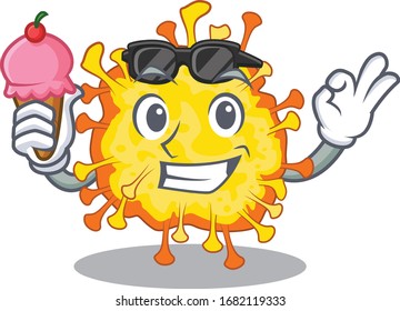 cartoon character of minacovirus holding an ice cream