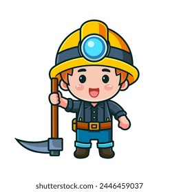 cartoon character miner and mining tools