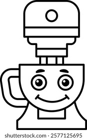 A cartoon character with a mixer on his head