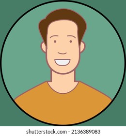 Cartoon character for mobile apps illustration. White male with yellow shirt. Flat vector design