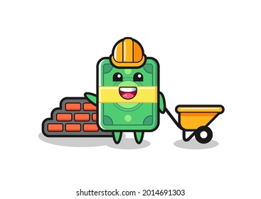 Cartoon character of money as a builder , cute style design for t shirt, sticker, logo element