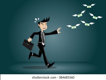 Cartoon character, Money flying away from the businessman., vector eps10