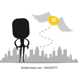 Cartoon character, Money flying away from the sadness business women., vector
