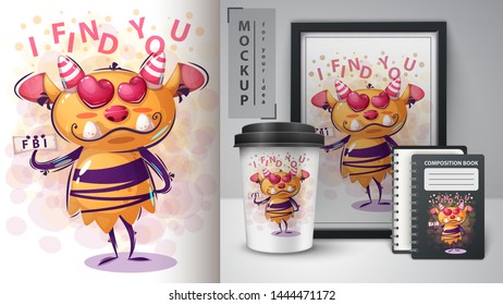 Cartoon character monster - mockup for your idea. Vector eps 10