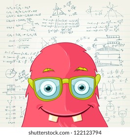 Cartoon Character Monster Professor on Grey Gradient Background. Vector EPS 10.