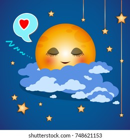 cartoon character moon sleep illustration. emotion of love. the moon in the starry sky