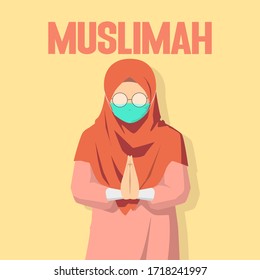 Cartoon Character of moslem/muslimah ose like saying minal aidin wal faizin when Eid Al-Fitr/Idul Fitri