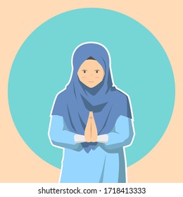 Cartoon Character of moslem/muslimah ose like saying minal aidin wal faizin when Eid Al-Fitr/Idul Fitri