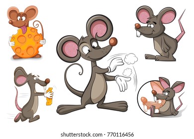 Cartoon character mouse and cheese. Funny and cute illustration.