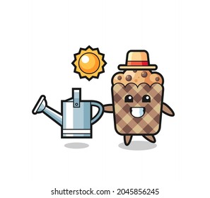 Cartoon character of muffin holding watering can , cute design