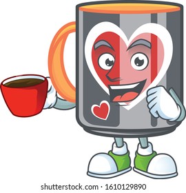 cartoon character of mug love with a cup of coffee