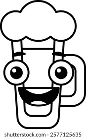 A cartoon character with a mug on his head