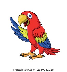 cartoon character multicolor parrot bird with raised wing vector