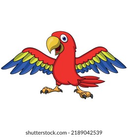 cartoon character multicolor parrot bird standing wings open. vector