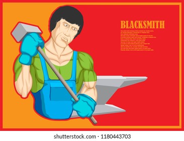 A cartoon character, a muscular blacksmith