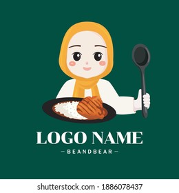 Cartoon Character Muslim Hejab ,Halal Muslim Kitchen,muslim Cook