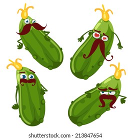 Cartoon character with a mustache with many expressions of cucumber