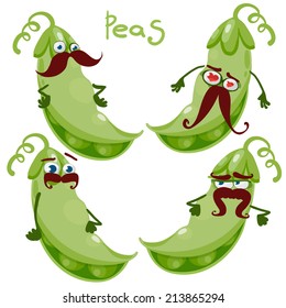 Cartoon character with a mustache with many expressions of peas