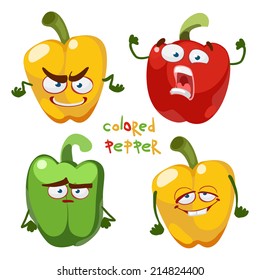 Cartoon character with a mustache with many expressions of colored paprika (pepper)