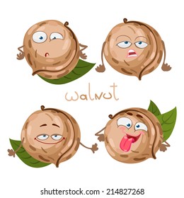 Cartoon character with a mustache with many expressions of walnut