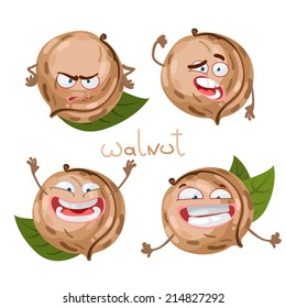 Cartoon character with a mustache with many expressions of walnut