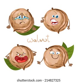 Cartoon character with a mustache with many expressions of walnut