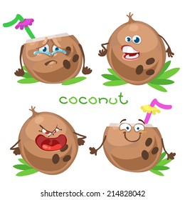 Cartoon character with a mustache with many expressions of coconut