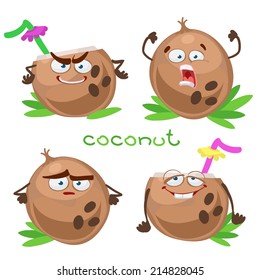 Cartoon character with a mustache with many expressions of coconut