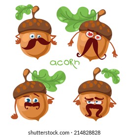 Cartoon character with a mustache with many expressions of acorn