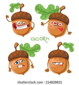 Cartoon character with a mustache with many expressions of acorn