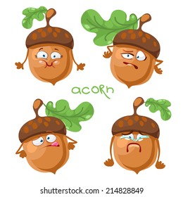 Cartoon character with a mustache with many expressions of acorn