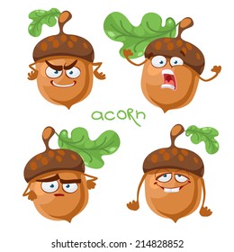 Cartoon character with a mustache with many expressions of acorn